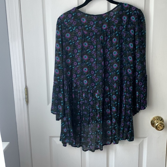 NATURAL LIFE Black Blouse with Purple and Blue Floral Design. Like new sheer. OS - Picture 2 of 8